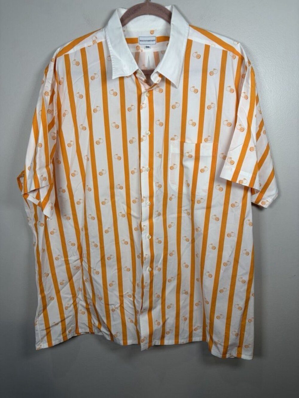 Maus & Hoffman Button Down Shirt Mens Size 2XL Orange Stripe Short Sleeve